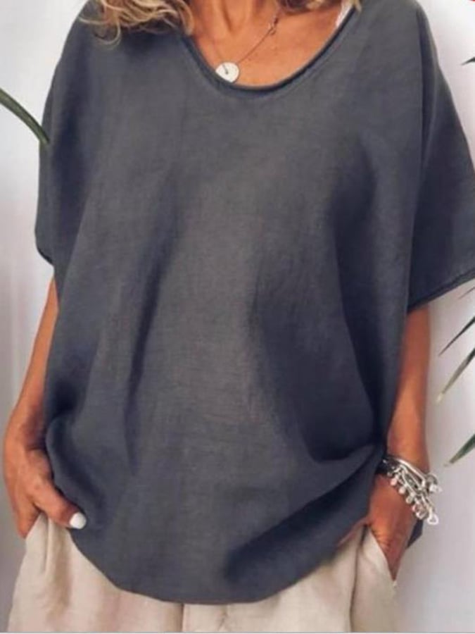 Women's casual loose multi-color short-sleeved casual cotton and linen T-shirt