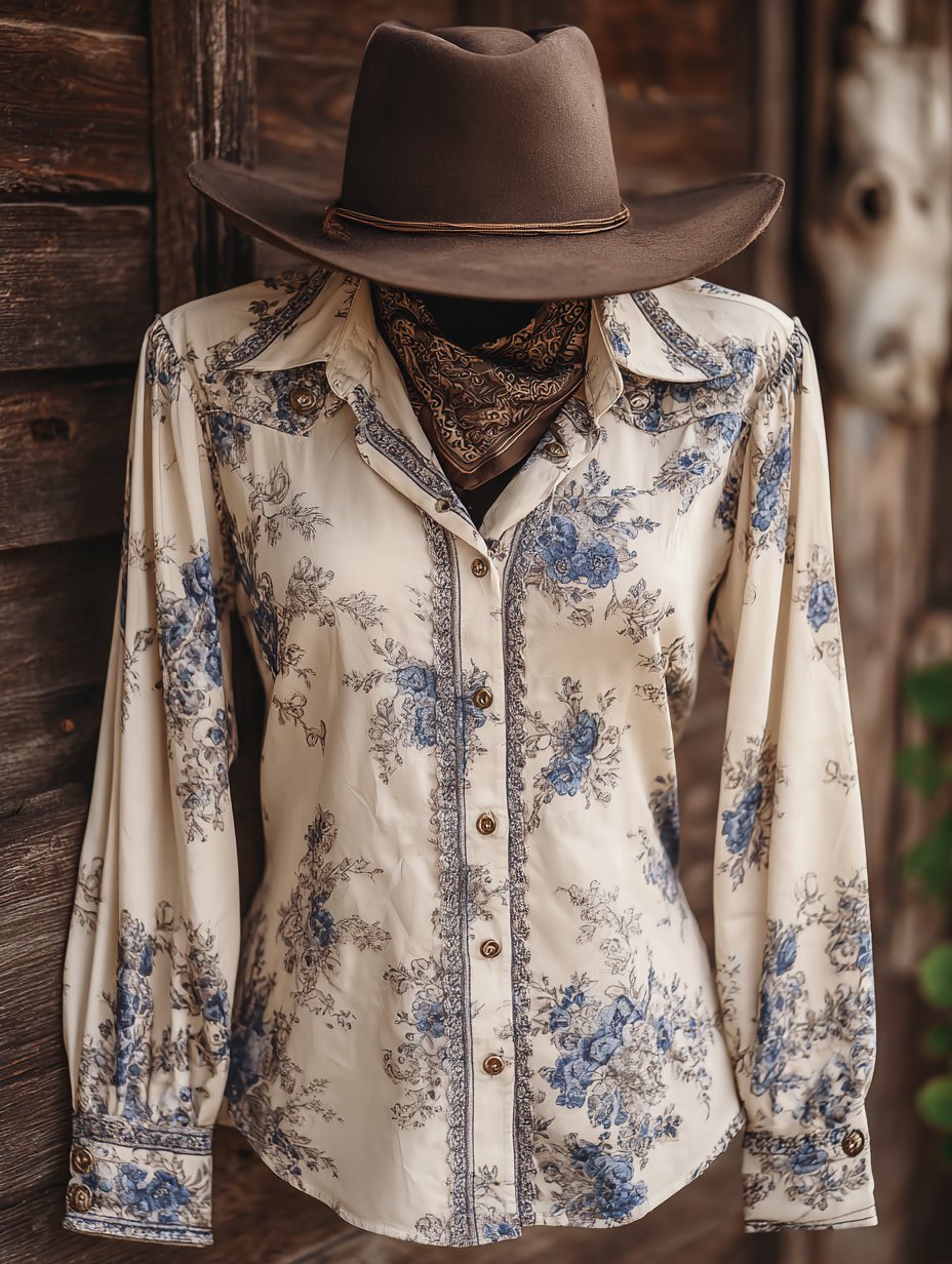 Women's Vintage Floral Western Long Sleeve Shirt
