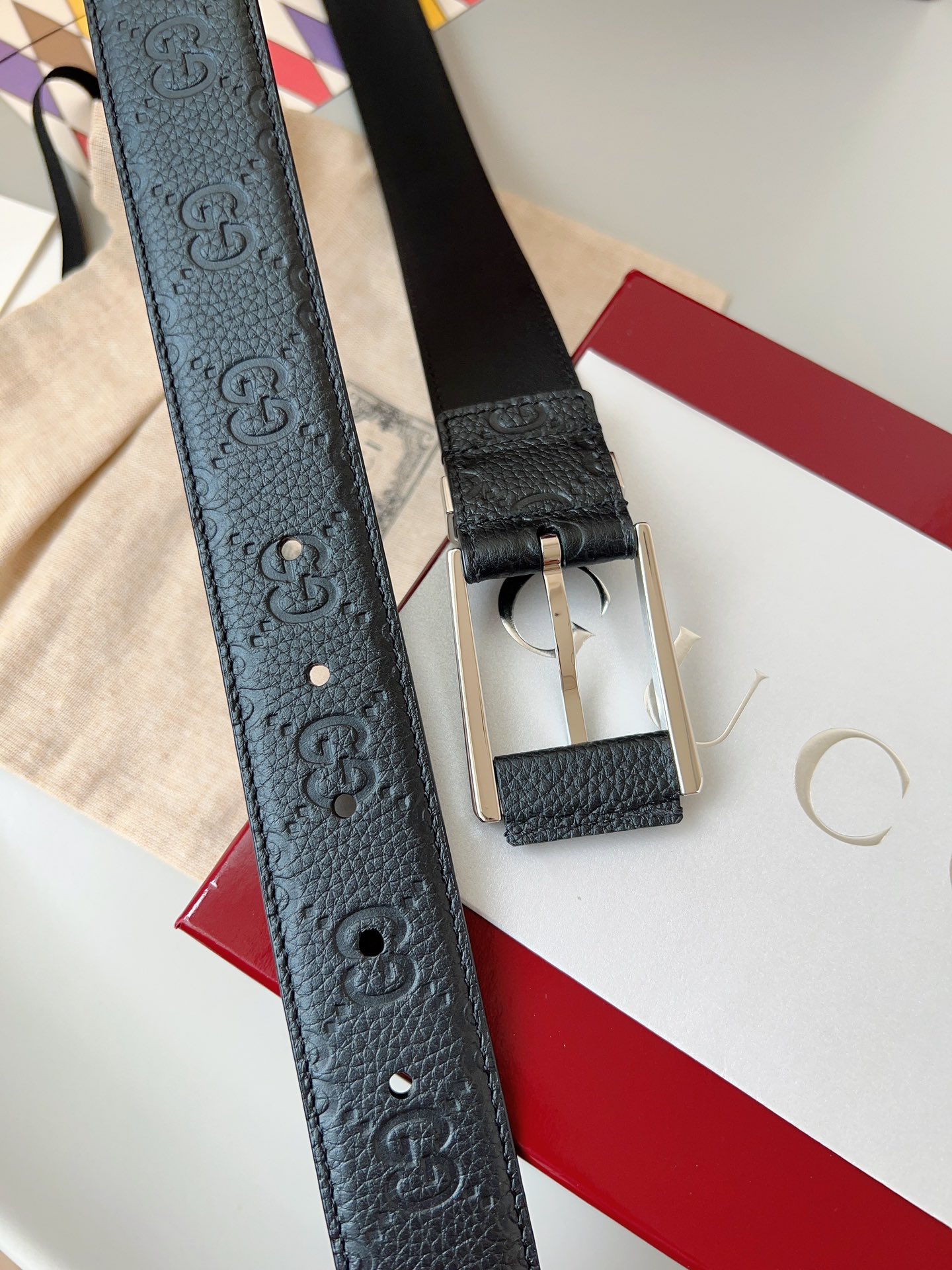 Gucci pin buckle printed leather belt 3.5cm wide