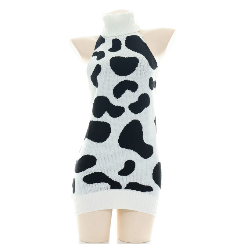 Sexy Cow Print Backless Turtle Neck Sweater
