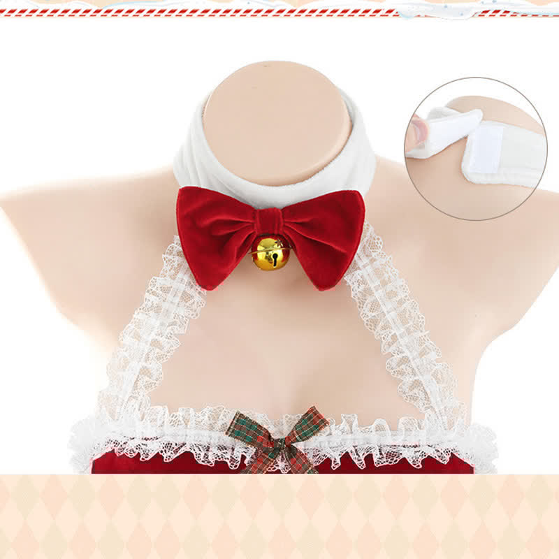 Christmas Halter Bow Knot Lace Lingerie Dress