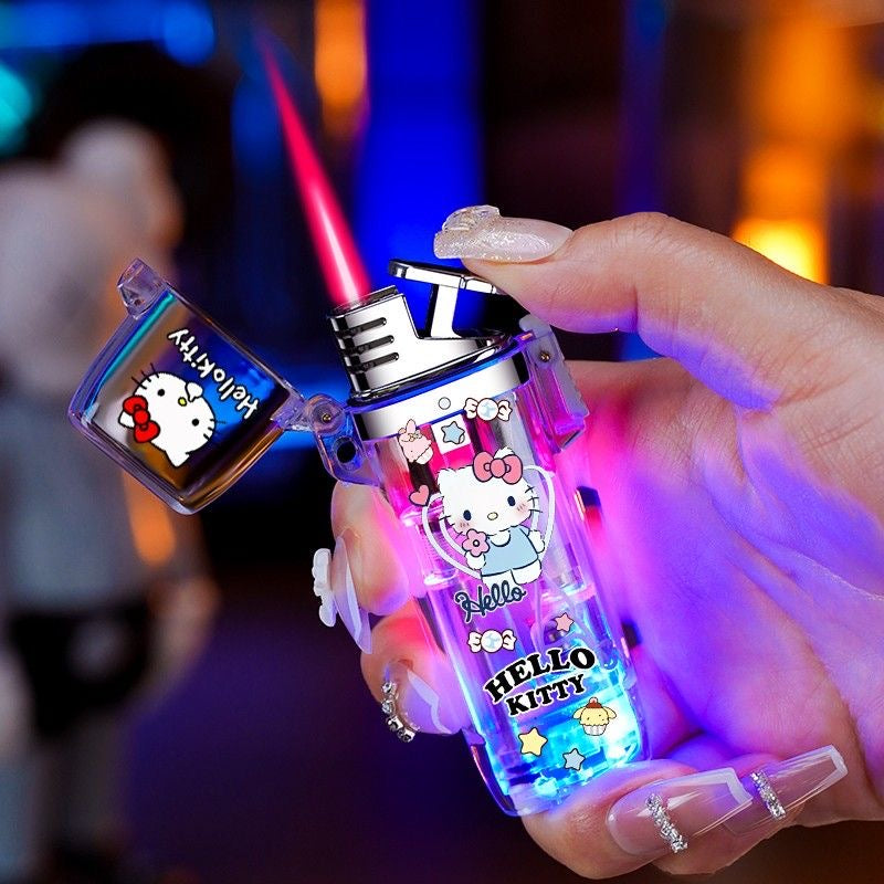Sanrio cute luminous cartoon lighter, pink flame refillable windproof lighter
