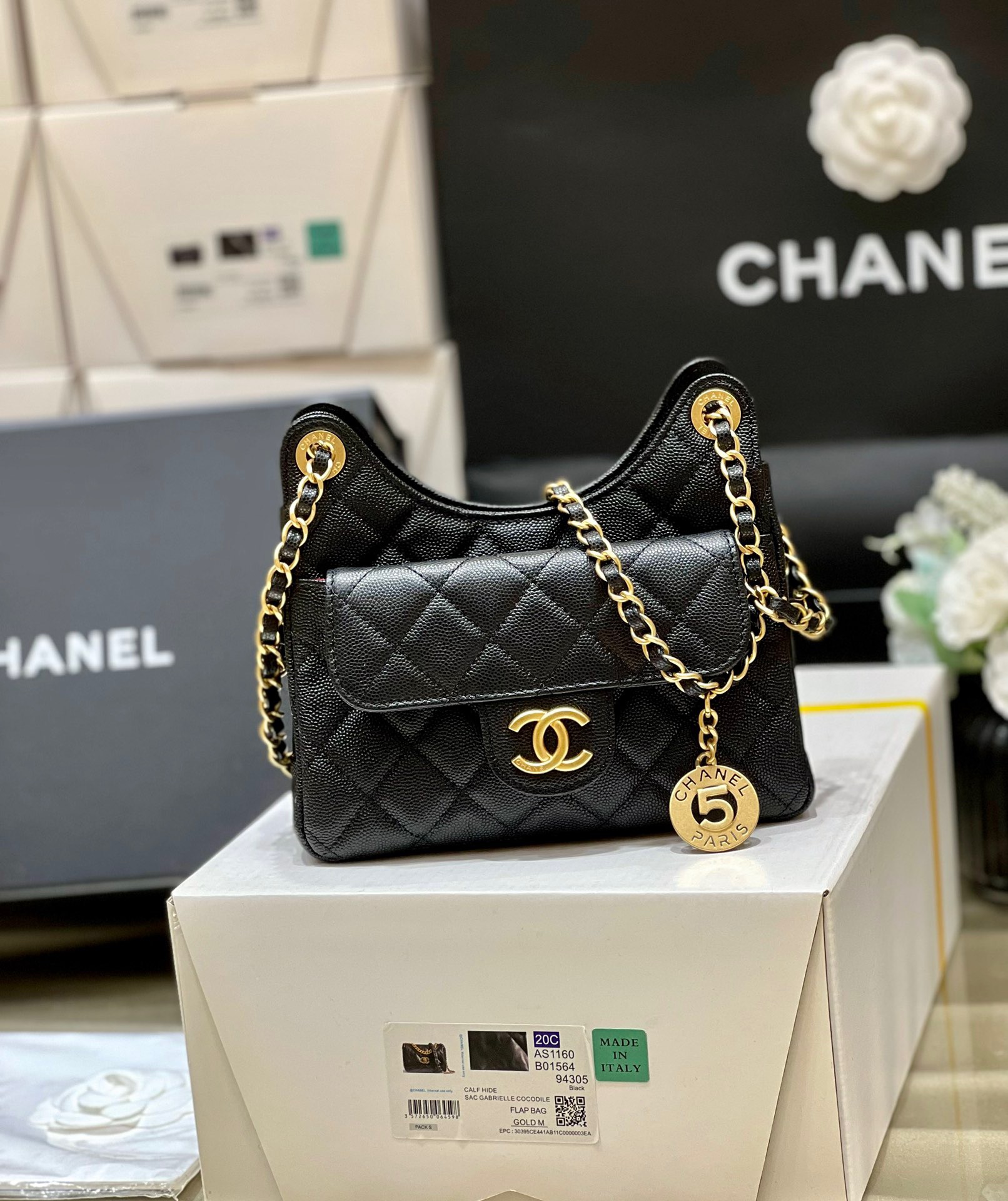 Chanel 23P Spring/Summer Series No. 5 Gold Coin Hobo Hippie Bag 3710