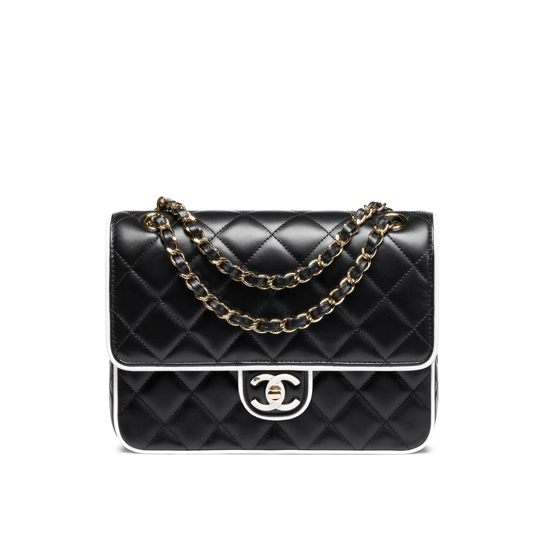 Chanel Flap Bag Lambskin & Gold-Tone Metal Black & White AS5150-B19381-NAFJO