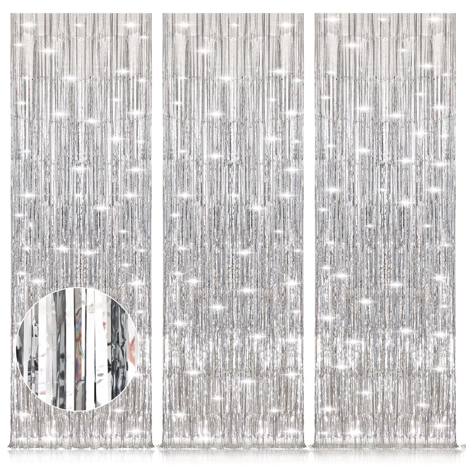 Party Streamers 3 Pack Metallic Tinsel Foil Fringe Curtains 3.2ft x 8.2ft Party Decorations