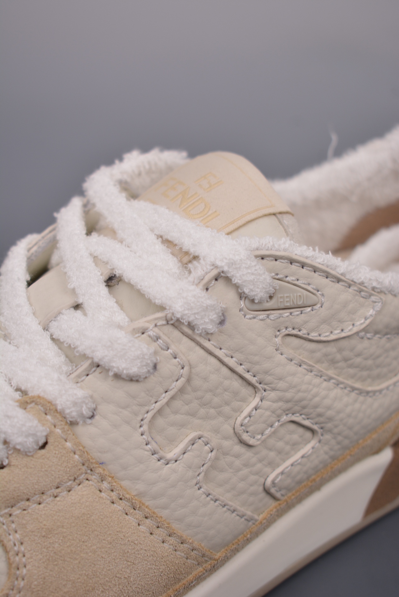Fendi Match Sneaker Low Velcro Leather Beige 7E1493AHH2F1FHS