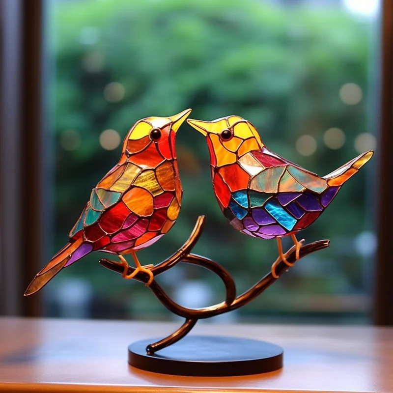 🌈Stained Glass Birds on Branch Desktop