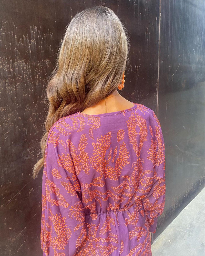 Vintage Draped Long Sleeve Midi Dress
