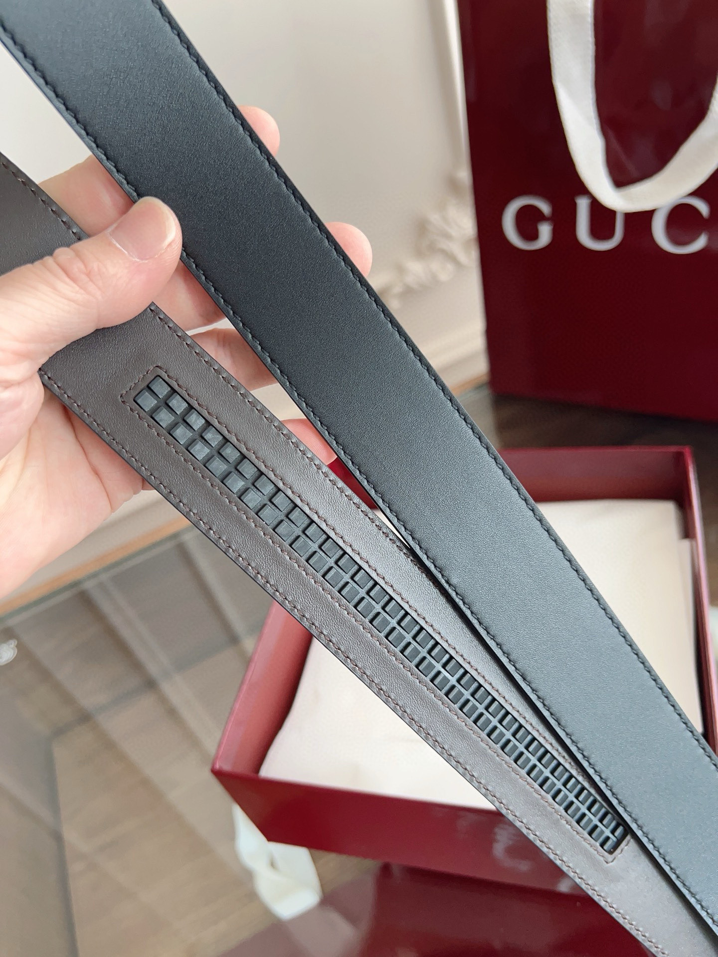 Gucci automatic smooth buckle double-sided cowhide belt width 3.5cm