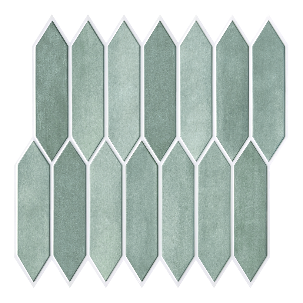 3D Green Matt Elongated Hexagon Peel and Stick Wall Tile