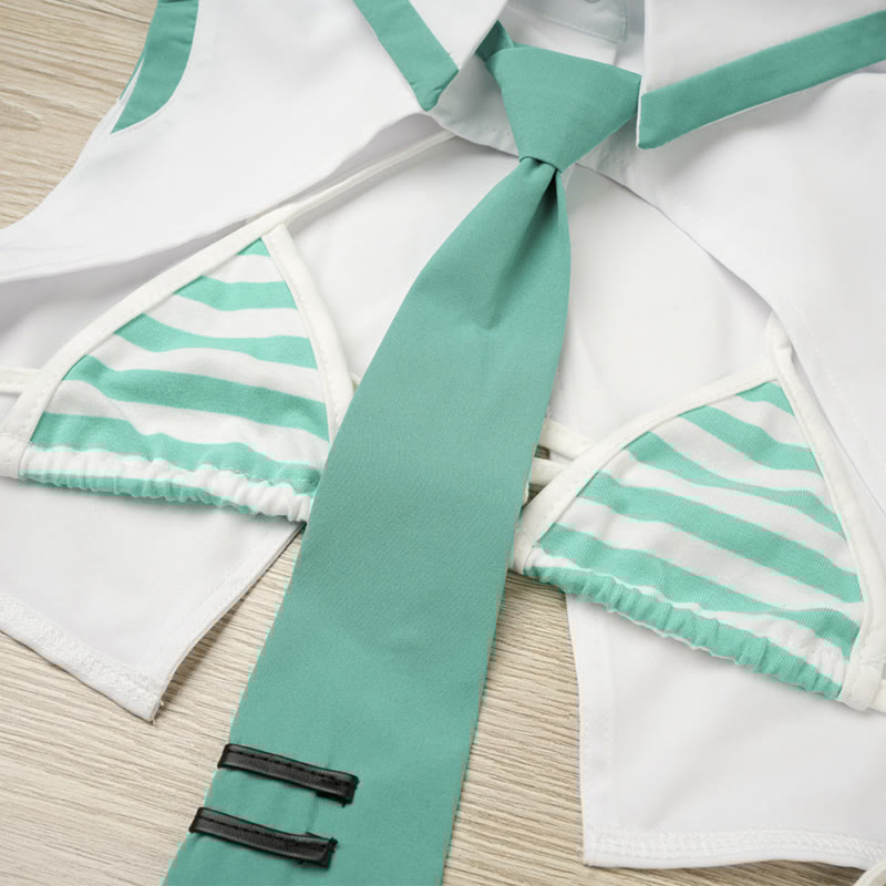 Stripe Bikini Tie Top Lingerie Set