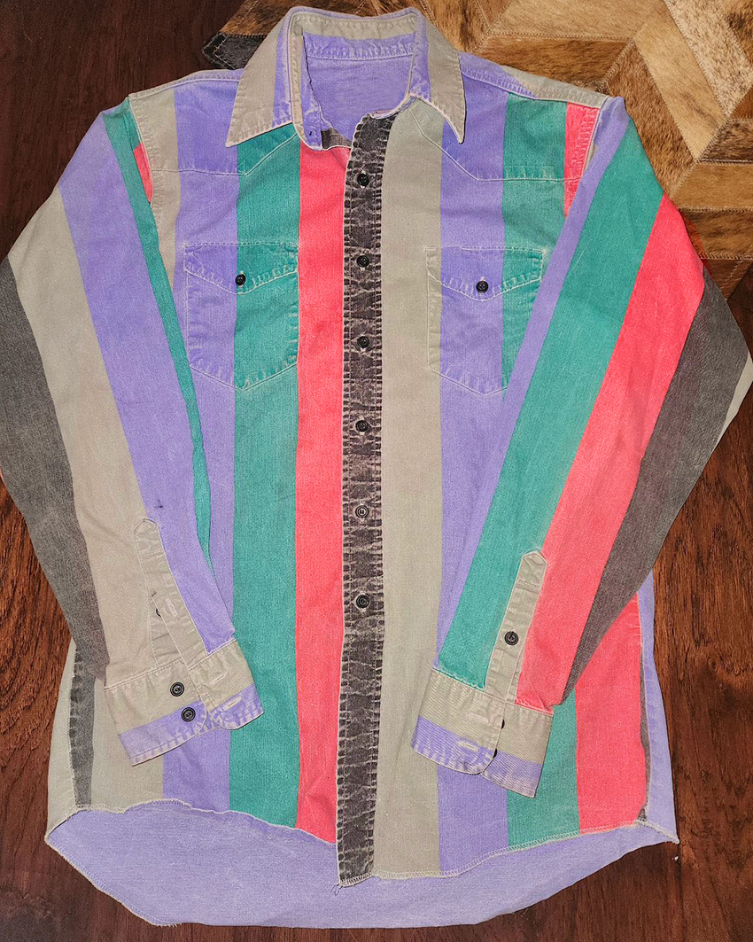 Men's Retro Casual Purple Green Striped Shirt