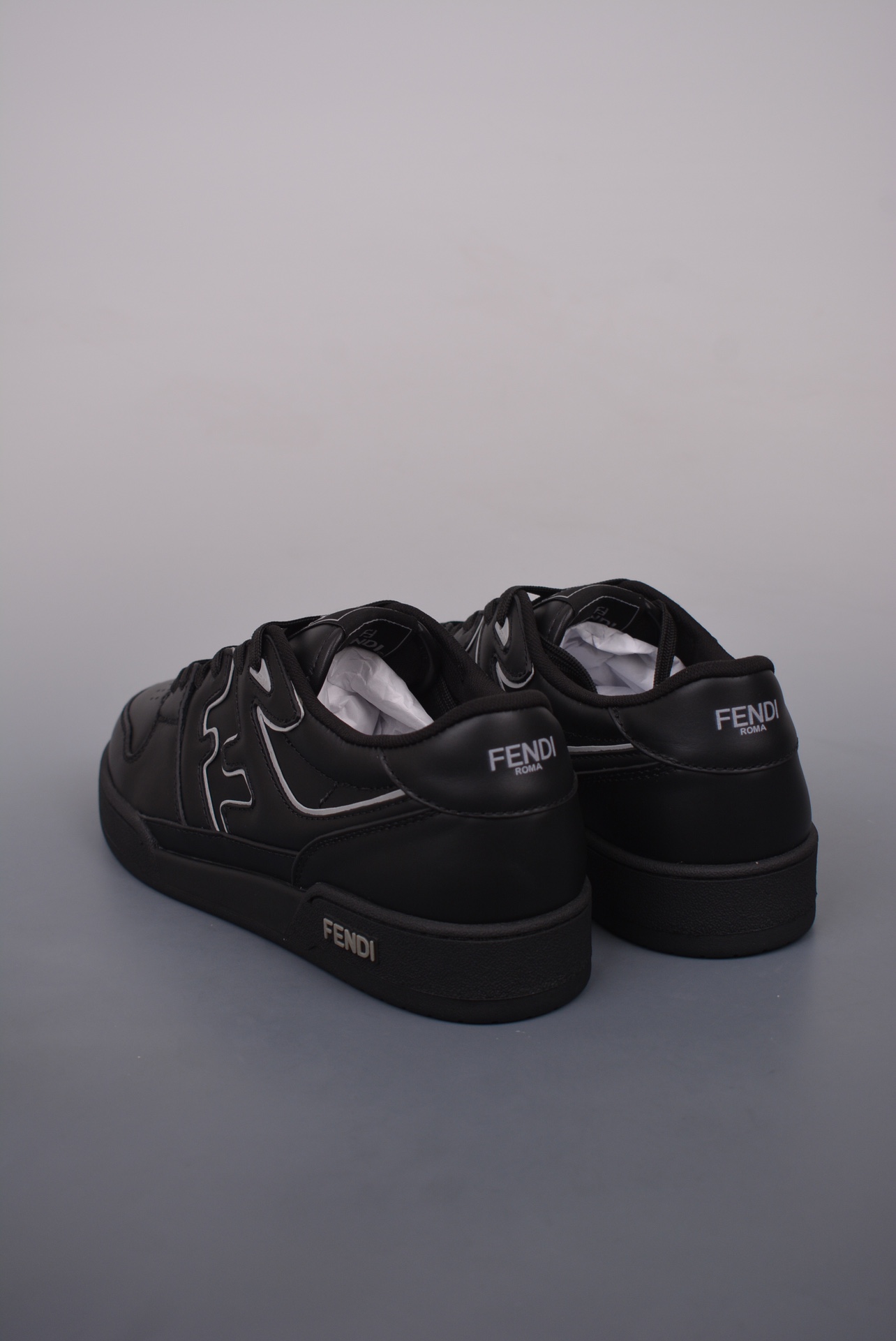 Fendi Match Sneaker Low Velcro Leather Black Silver 7E1643AOMNF1MYT