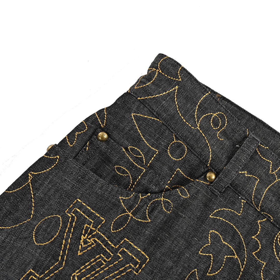 Louis Vuitton 24Fw gold thread embroidered monogram suit jeans