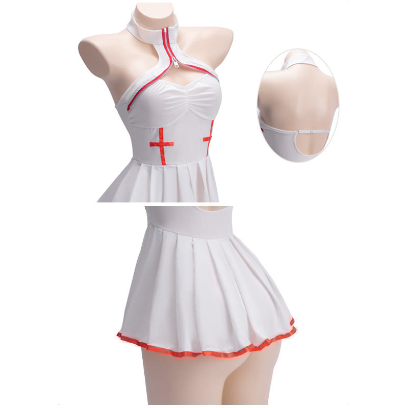 Cosplay Nurse Uniform Backless Zipper Lingerie Dress