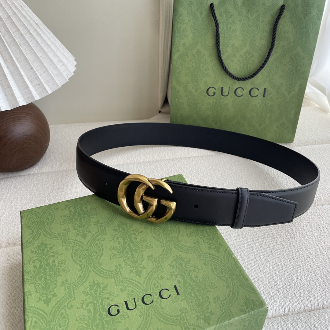 Gucci Double G copper buckle leather belt width 4.0cm