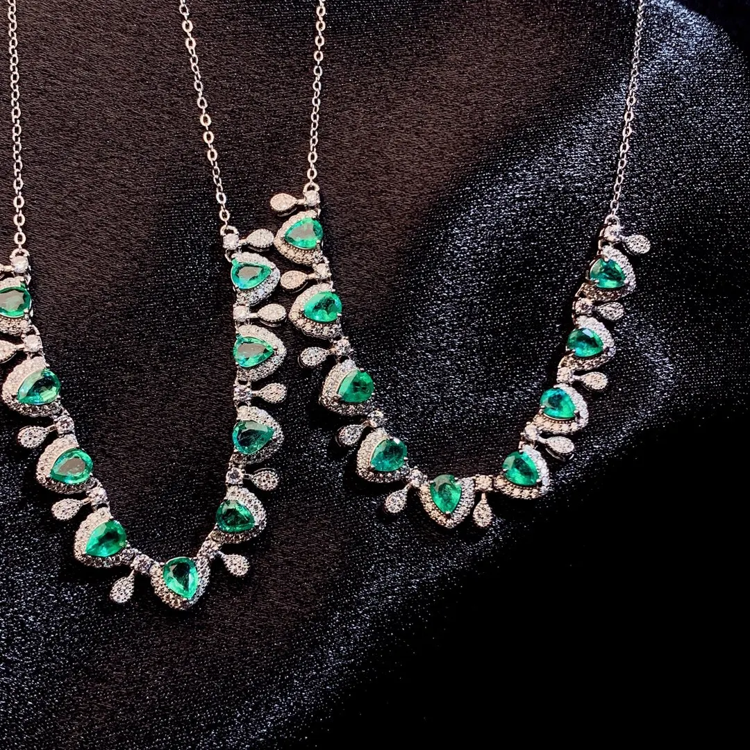 925 Sterling Silver Natural Emerald Necklace Christmas Pendant Women's Necklace Gem 925 Sterling Silver Jewelry Certified
