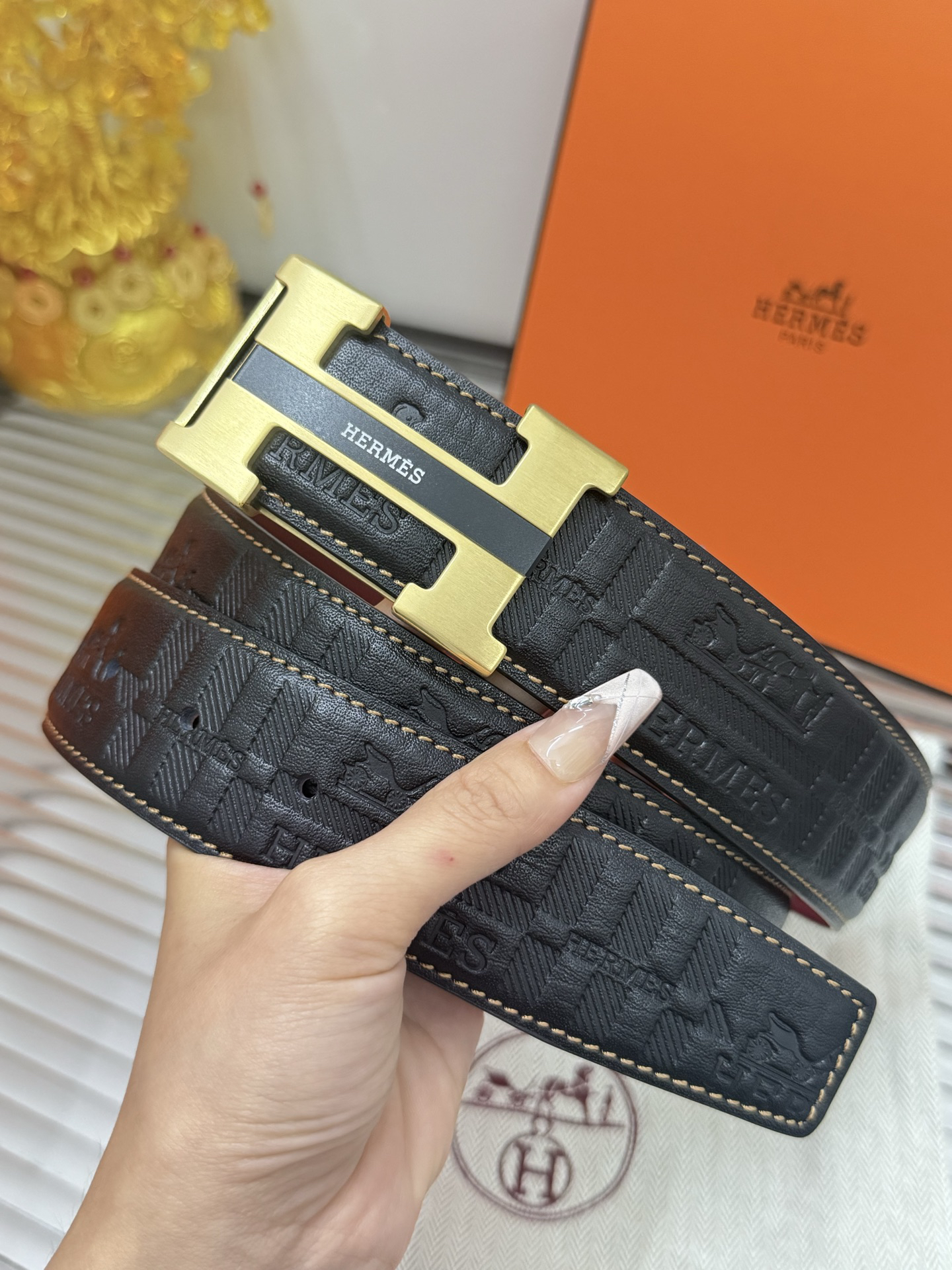 Hermès TOGO calfskin double-sided belt width 3.8CM
