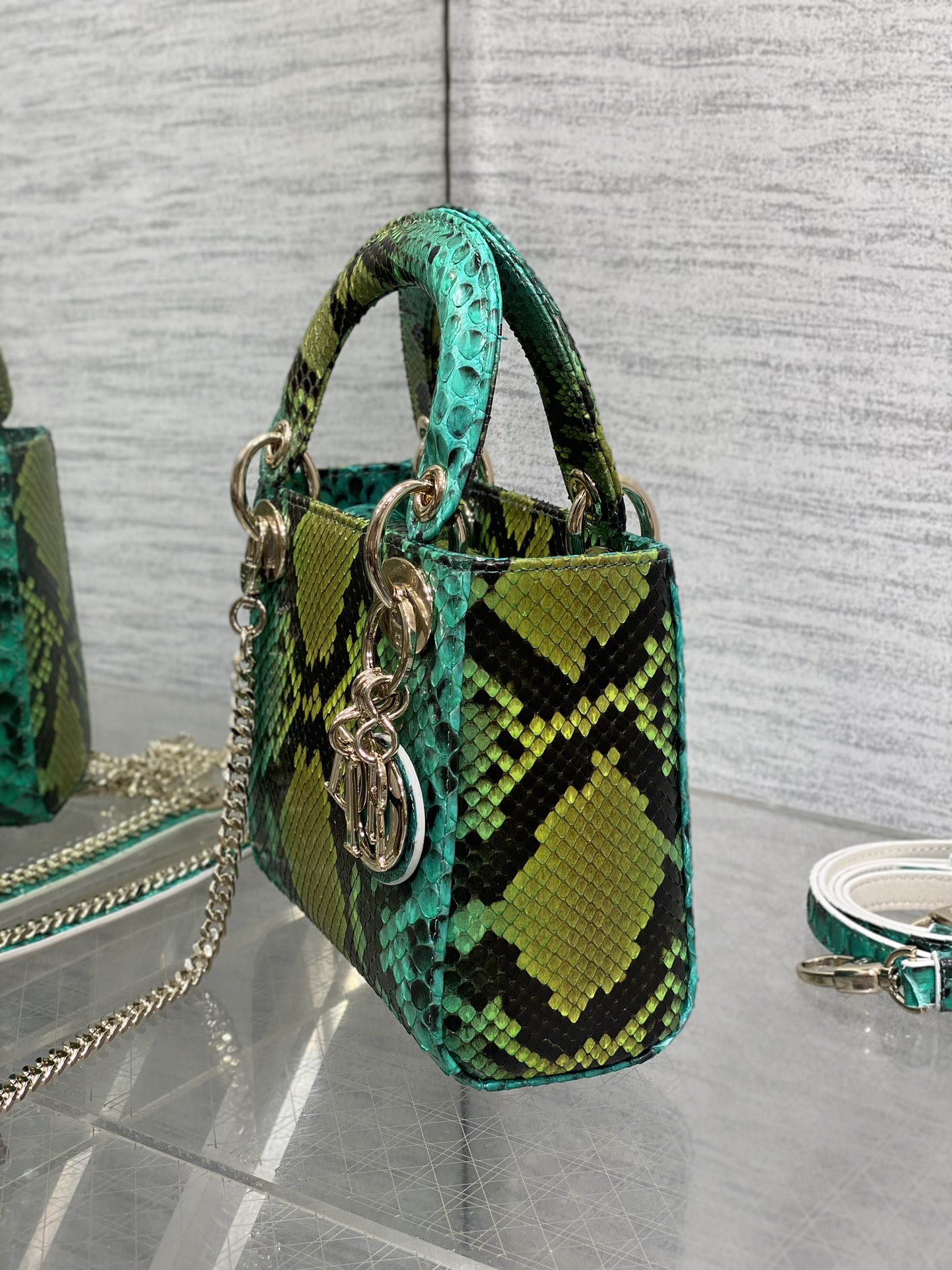 Dior Lady three-grid rare snakeskin Princess Diana bag
