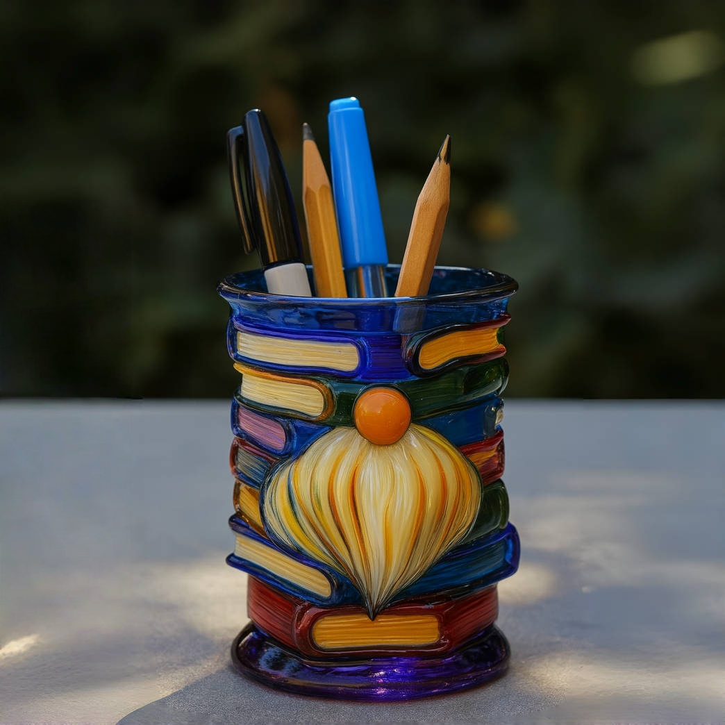 Painted Gnome Book Pen Holder