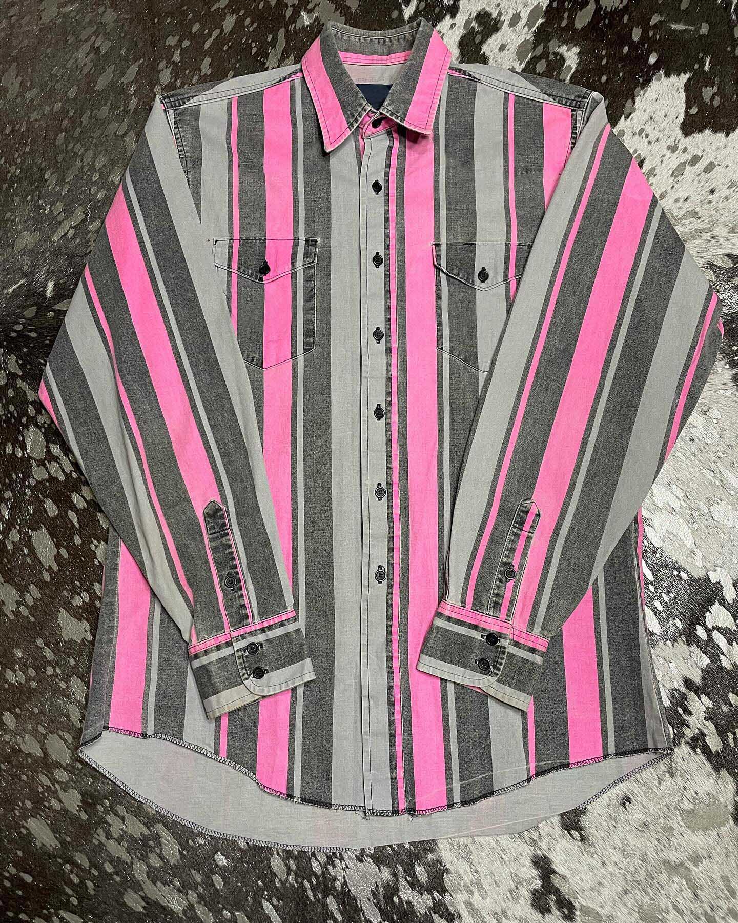 Men's Casual Vintage Pink Striped Long Sleeve Shirt
