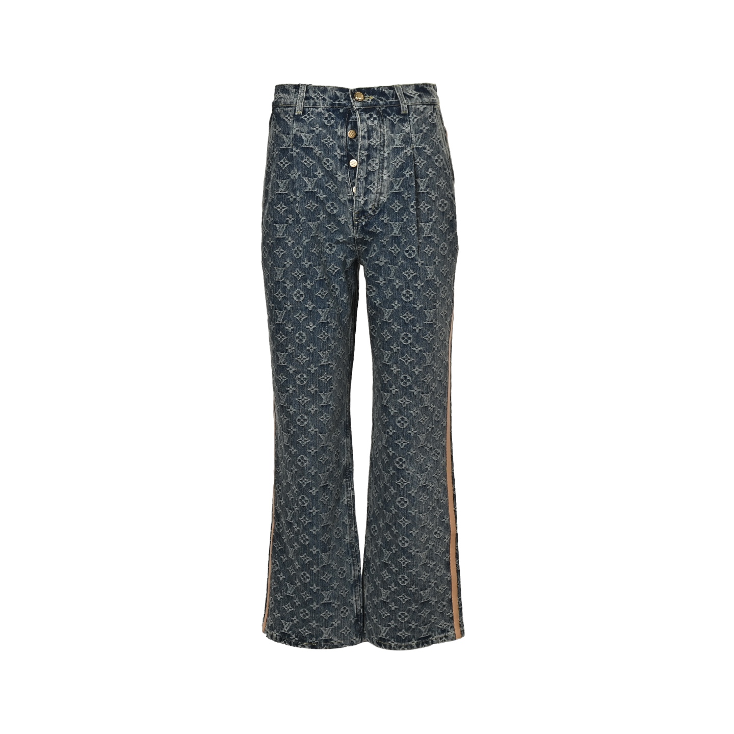 Louis Vuitton 25ss monogram jacquard leather trim jeans
