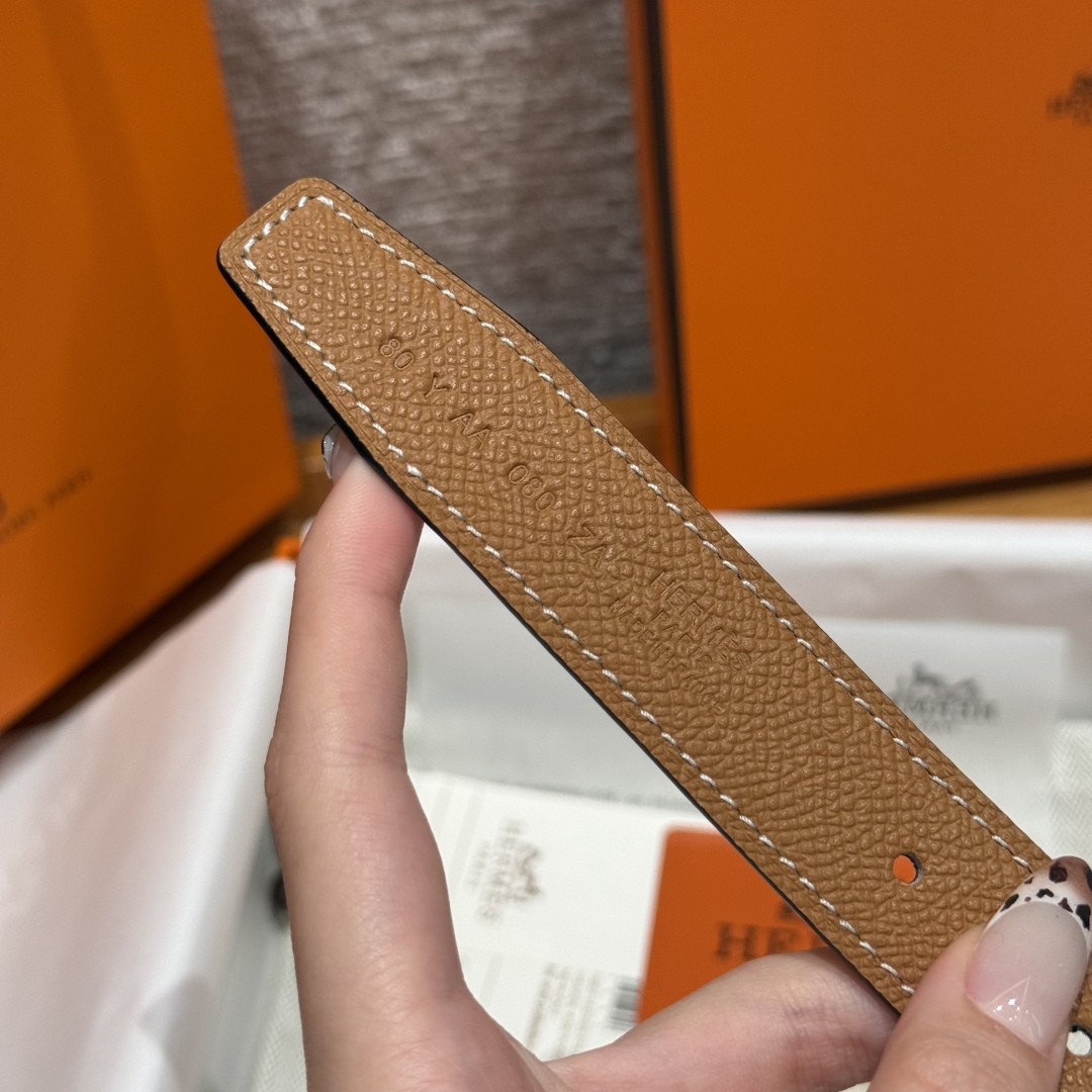 Hermès Women's Shell Element Double-Sided Leather Belt 2.4cm Width