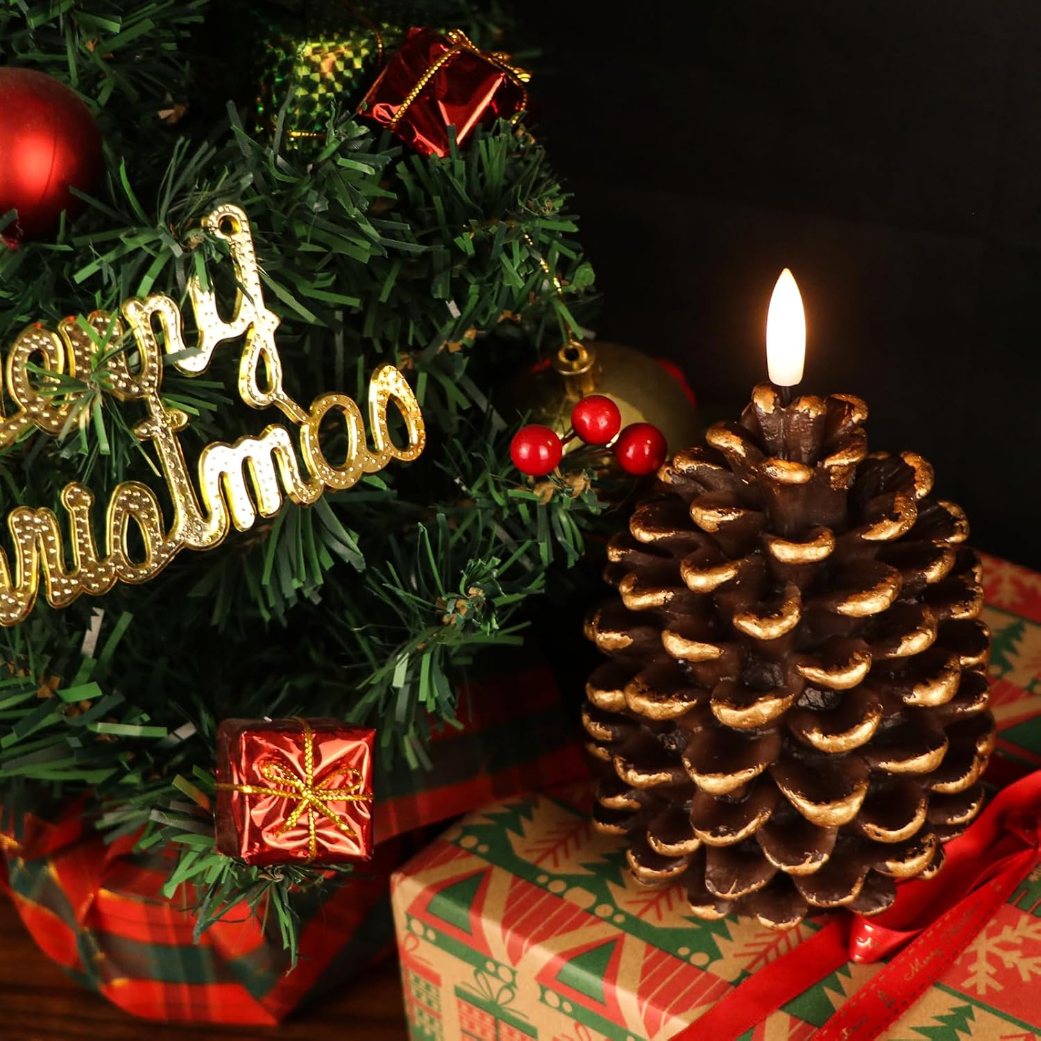 🎅2024 Christmas Promos🔥Flameless Pinecone Candles Battery Operated with 6 Hour Timer