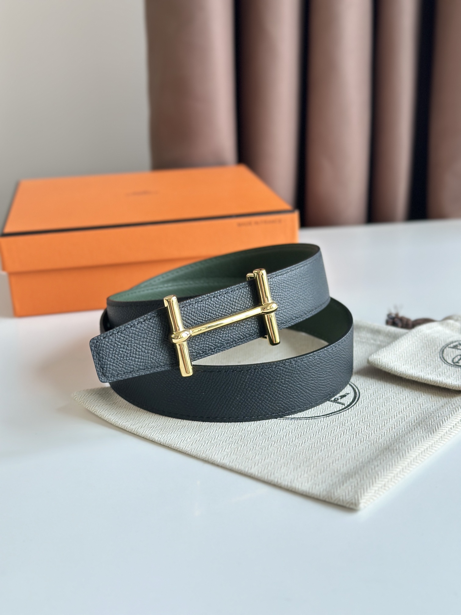 Hermès new double-faced calfskin belt width 3.2CM
