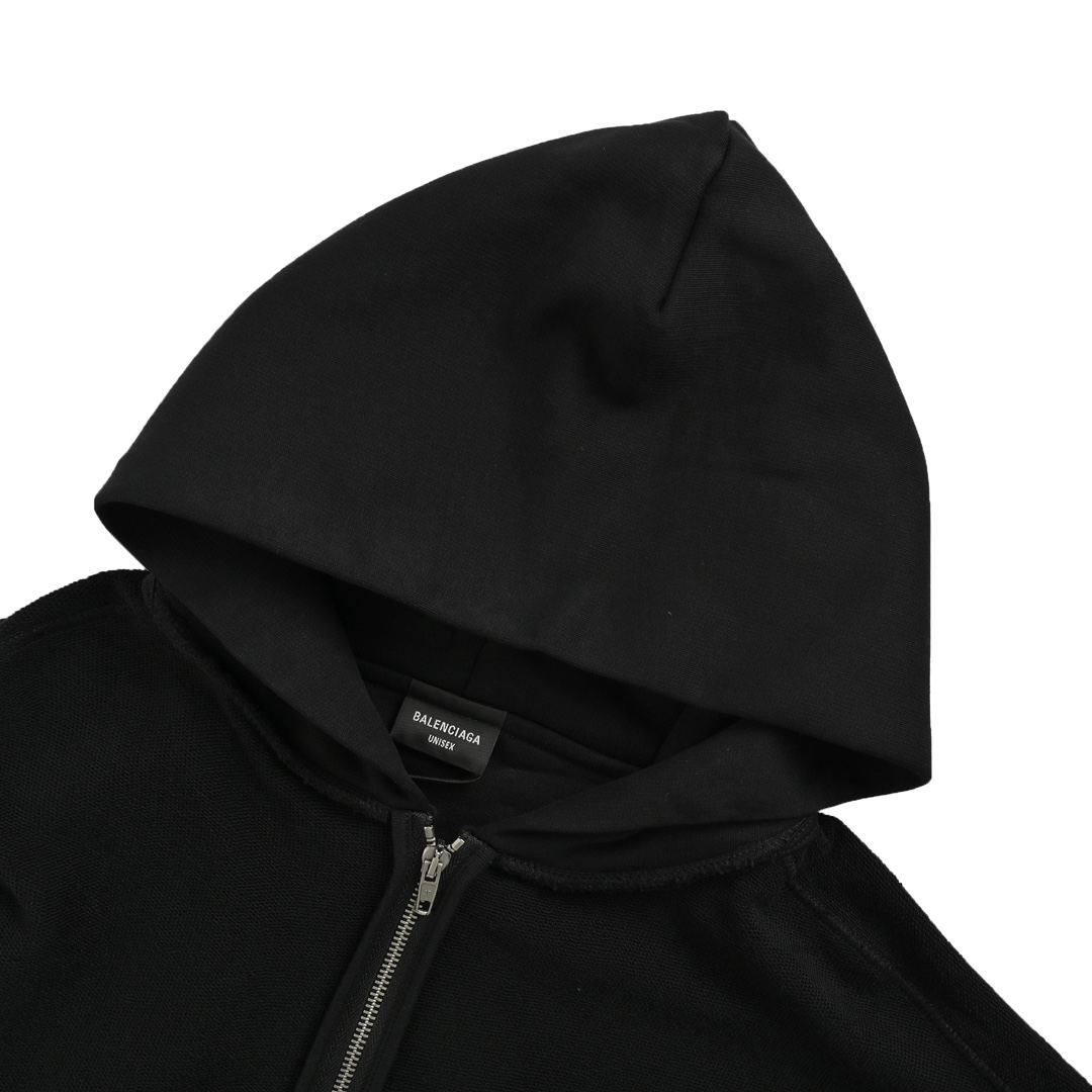 Balenciaga 24Fw reverse embroidered double-ring zipper hooded jacket