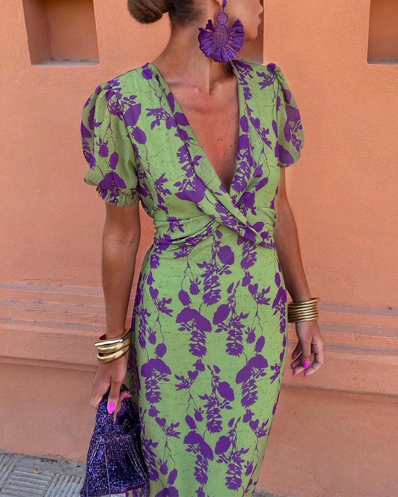 Floral Puff Sleeve Midi Dress