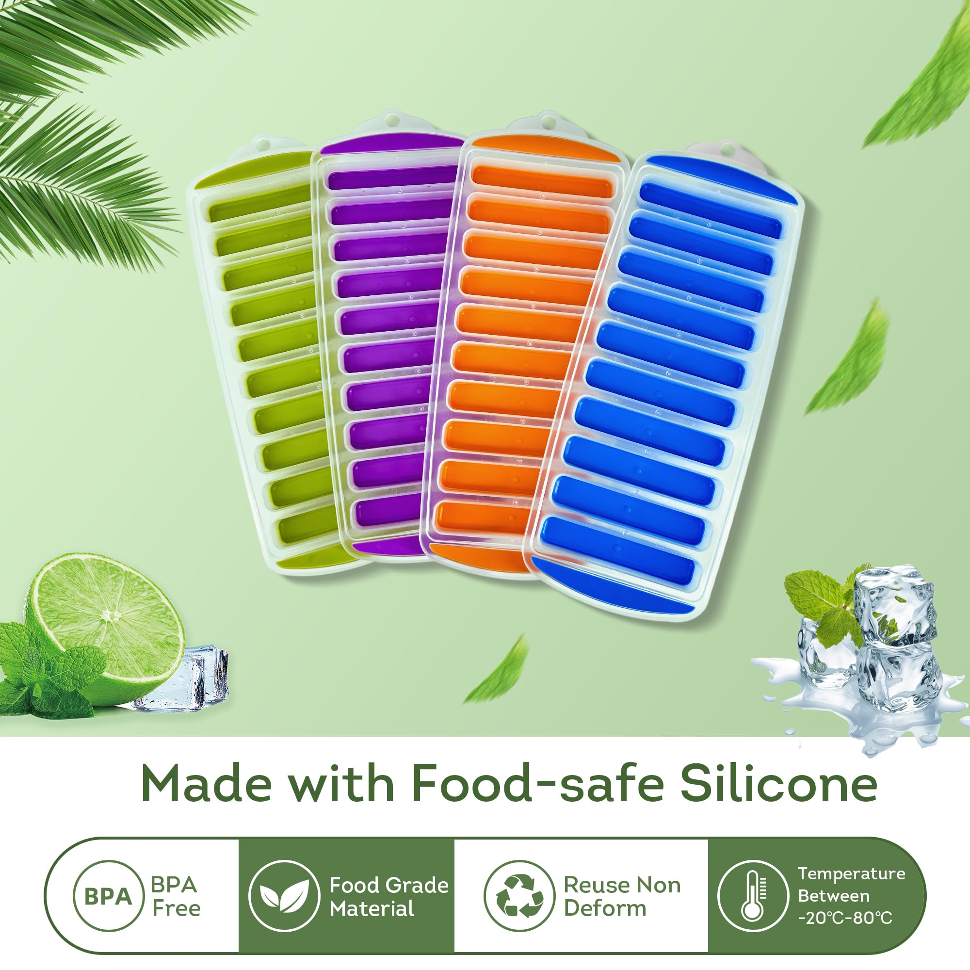 Silicone Ice Cube Tray, BPA-Free, Ideal for Water Bottles & Sports Bottles, Flexible & Stackable Design for Quick Release, Ice Cube Trays for Freezer(11.6