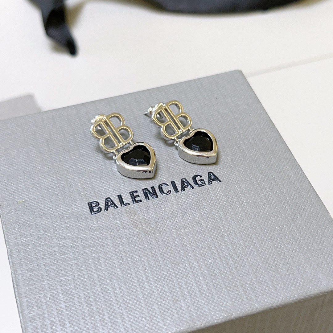Balenciaga BB Heart Black Diamond Earrings