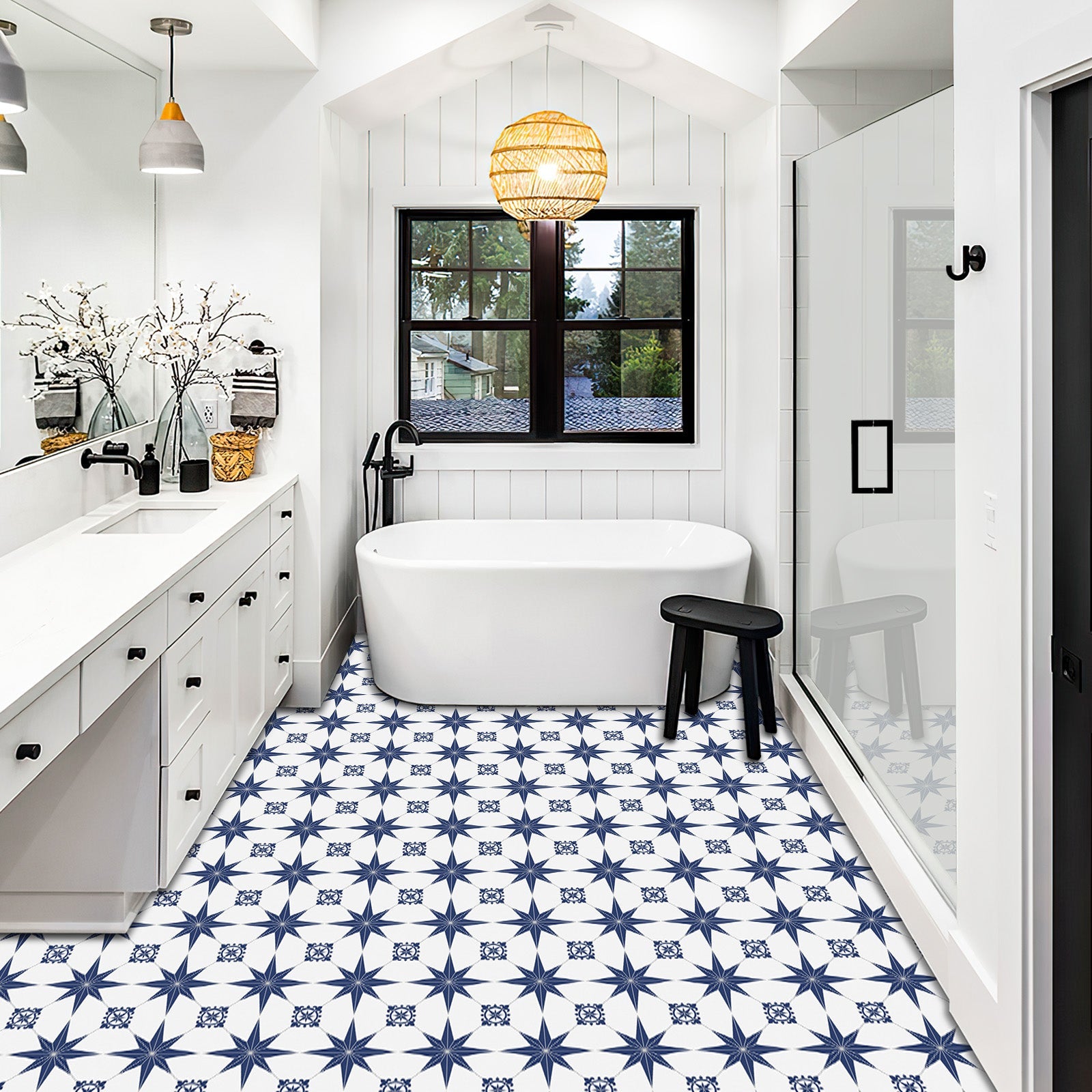 Blue Star Peel and Stick Vinyl Floor Tile Sticker