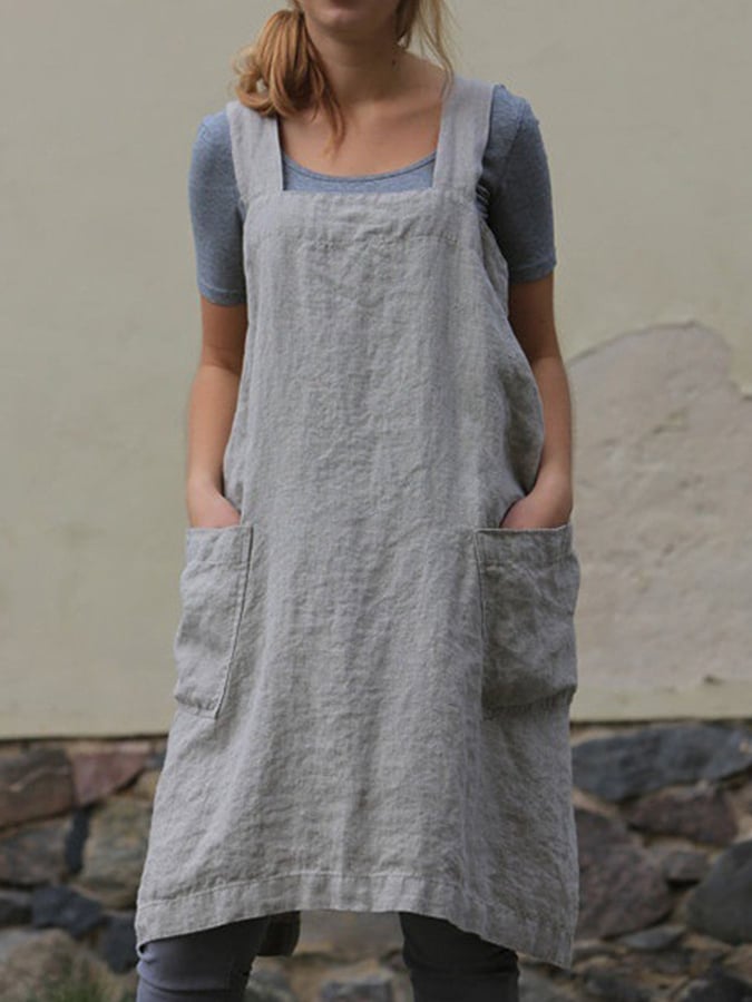 Women's cotton and linen loose apron