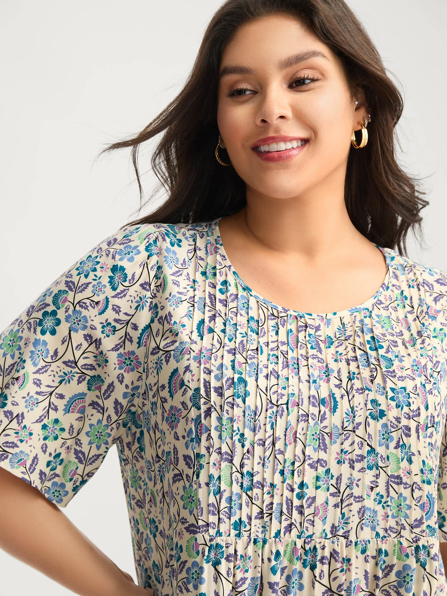 Rayon Pleated Floral Print Blouse