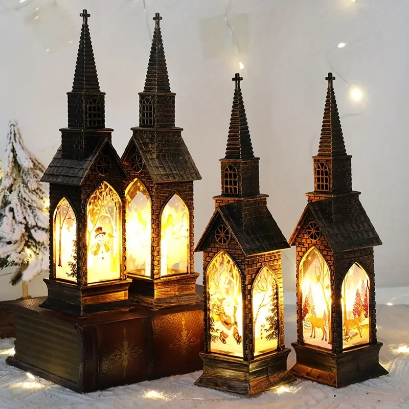 🎅Christmas Pre Sale🎄Christmas Churches with Stained Glass Candle Lights