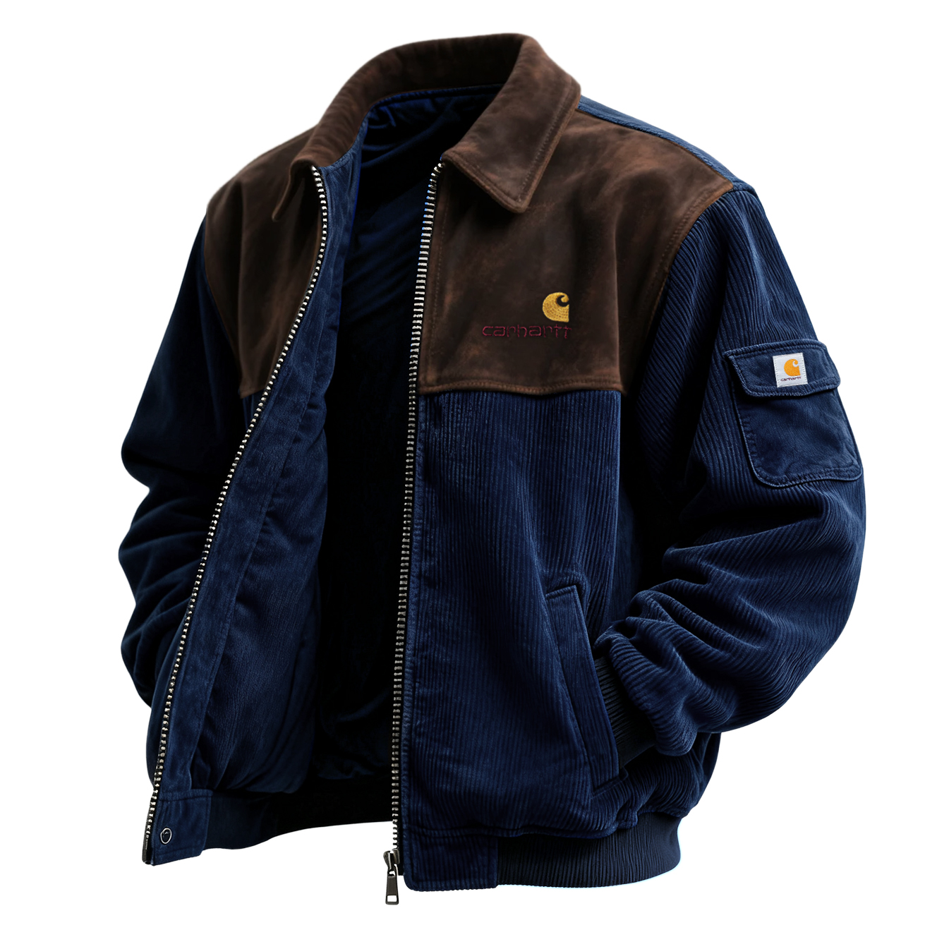 Corduroy Jacket with Contrast Panel Design for Men