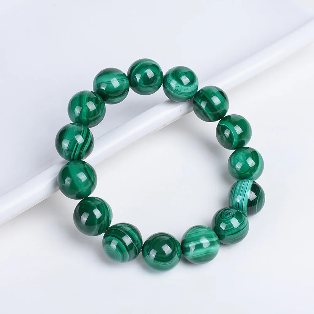 14mm Malachite Beads Natural Stone Man Bracelet High Quality Fine Jewelry Women's Bracelets Couple Gift Items With Free Shipping