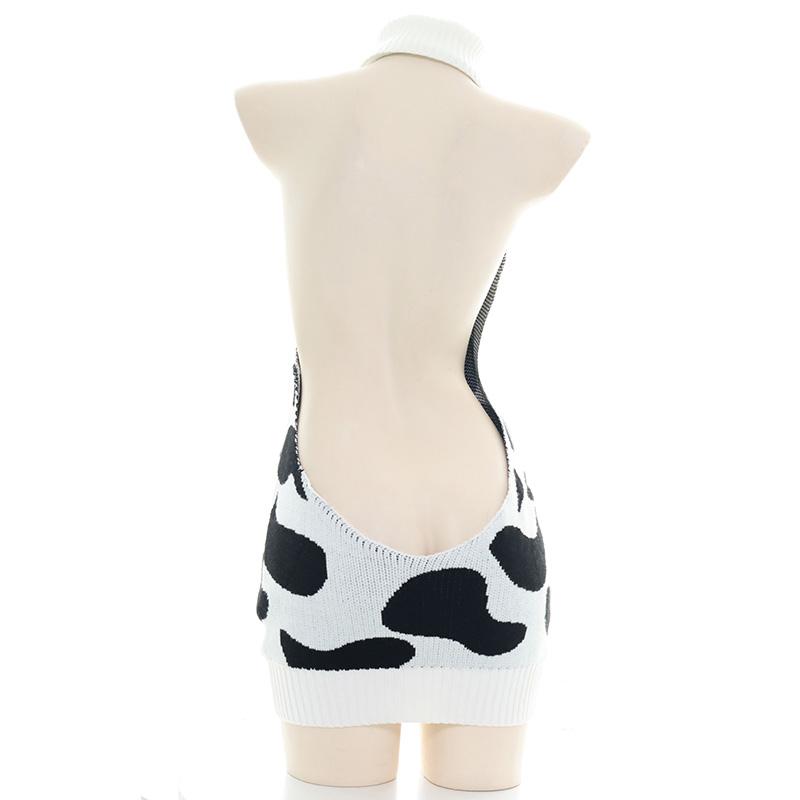 Sexy Cow Print Backless Turtle Neck Sweater