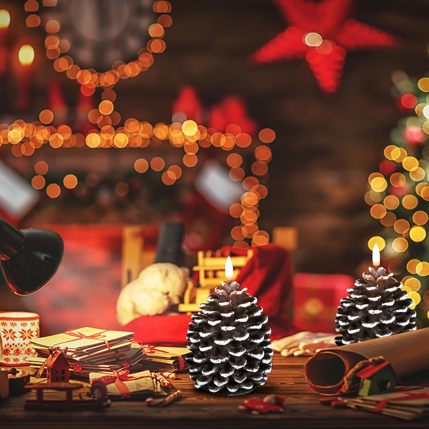 🎅2024 Christmas Promos🔥Flameless Pinecone Candles Battery Operated with 6 Hour Timer