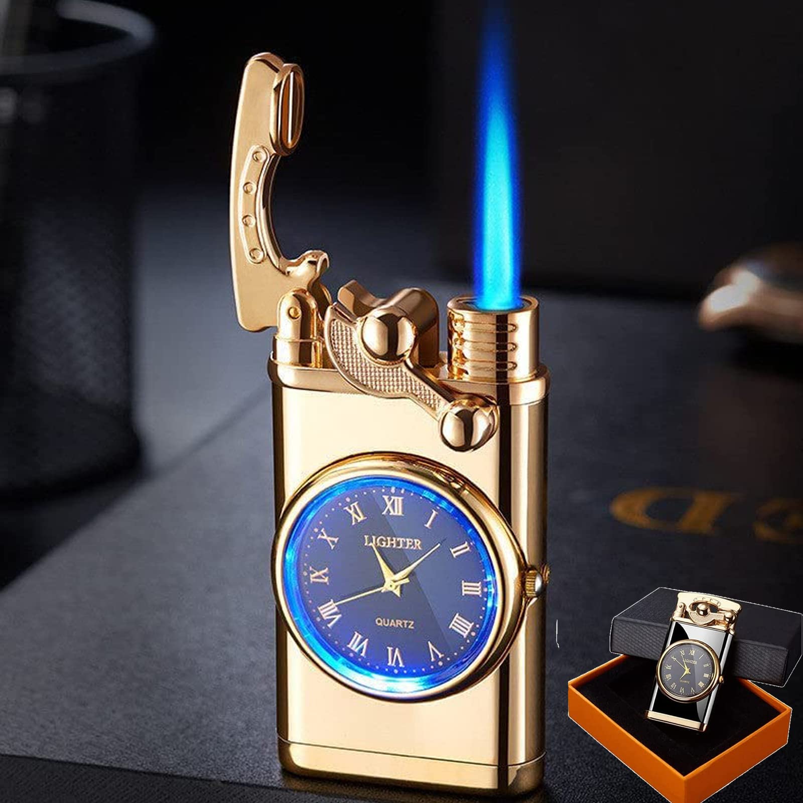 🔥Father's Day Sale-[SAVE 65% OFF]-2 in 1 Lighter with Electronic Watch Creative Dial Rocker Arm Inflatable Windproof Blue Flame Lighter-BUY 2 GET 10% OFF & FREE SHIPPING