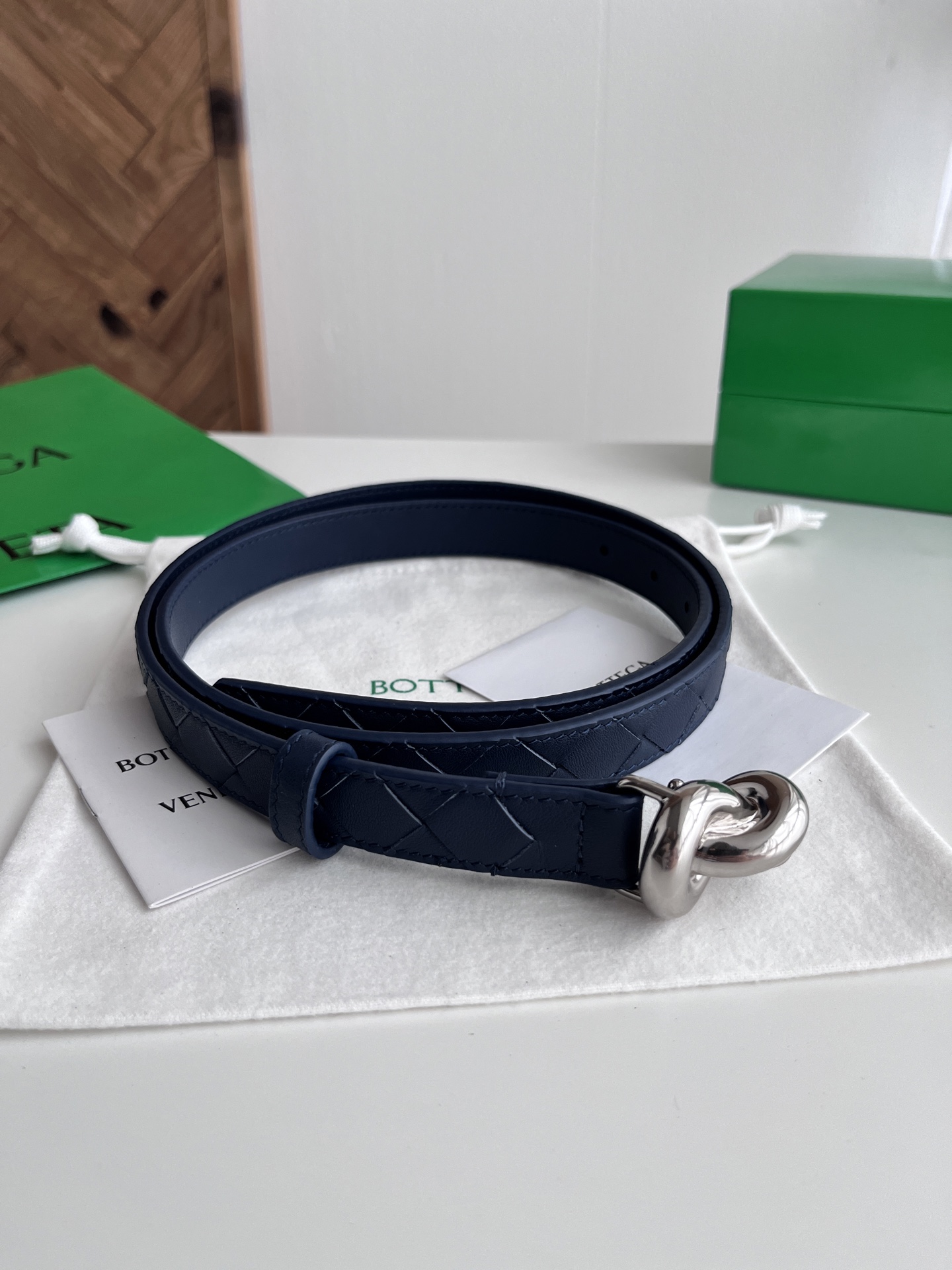 Bottega Veneta intreccio woven cowhide double-sided belt width 2.0cm