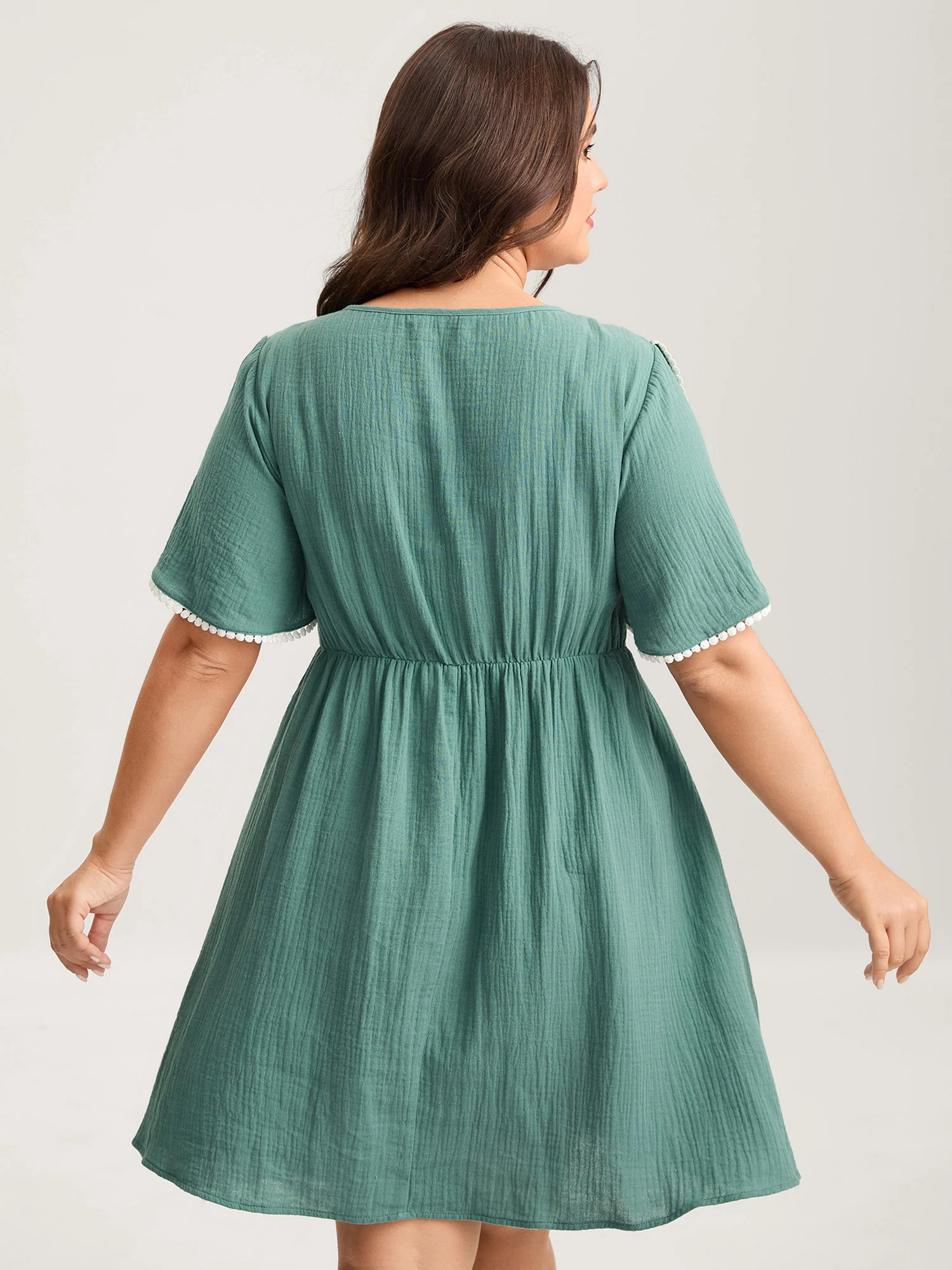 Pure Cotton Textured Lace Trim Midi Dress