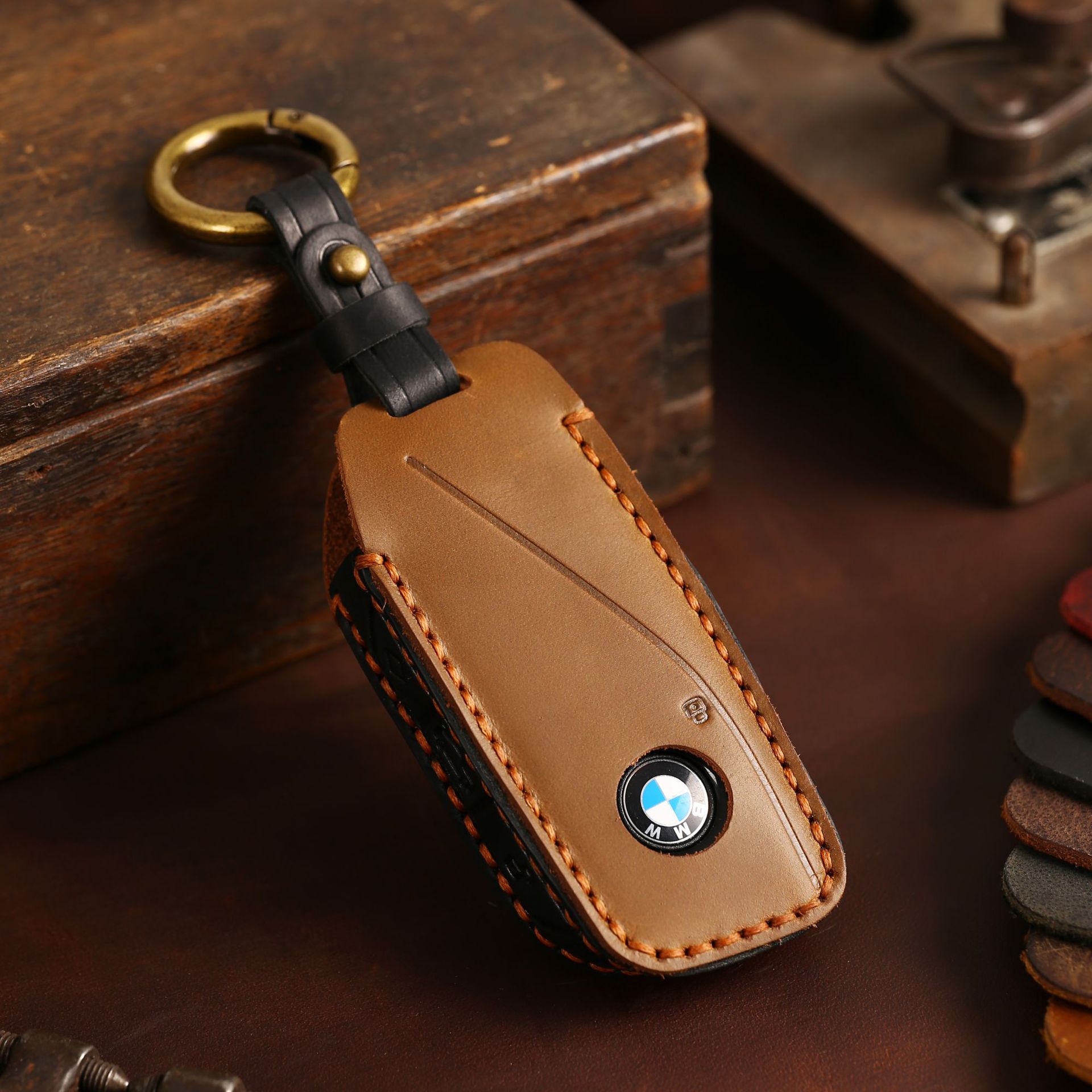 Buttons Genuine Leather Car Key
