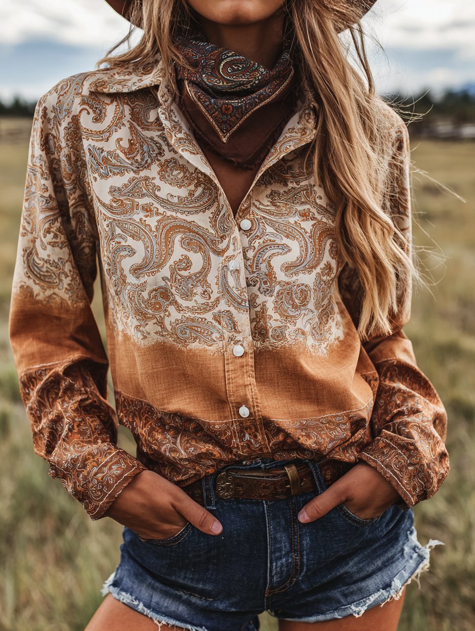 Women's Vintage Casual Western Long Sleeve Shirt