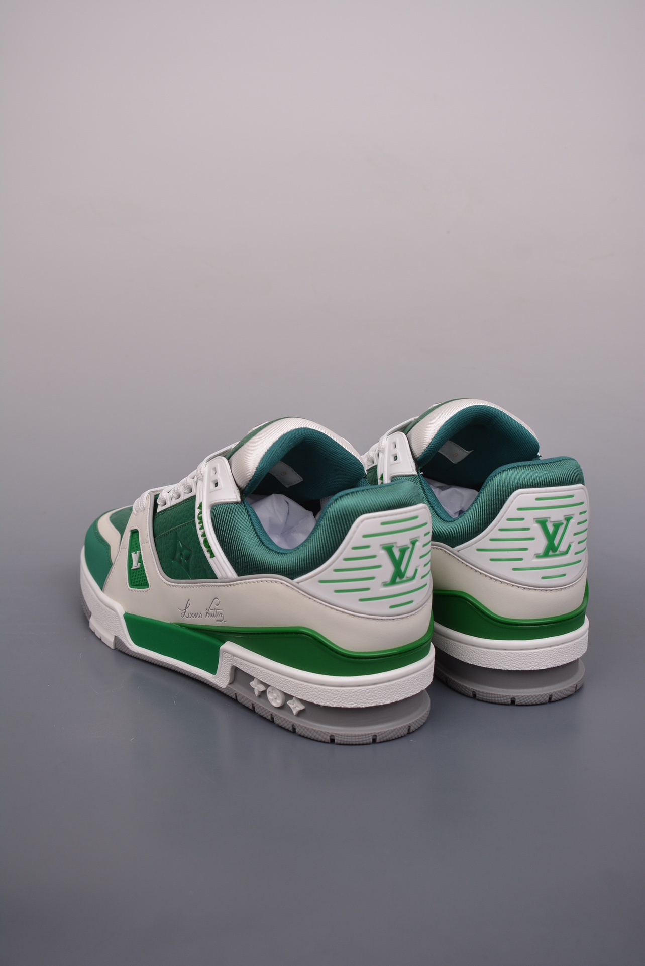 Louis Vuitton Trainer Sneaker Low Green and White Jacquard