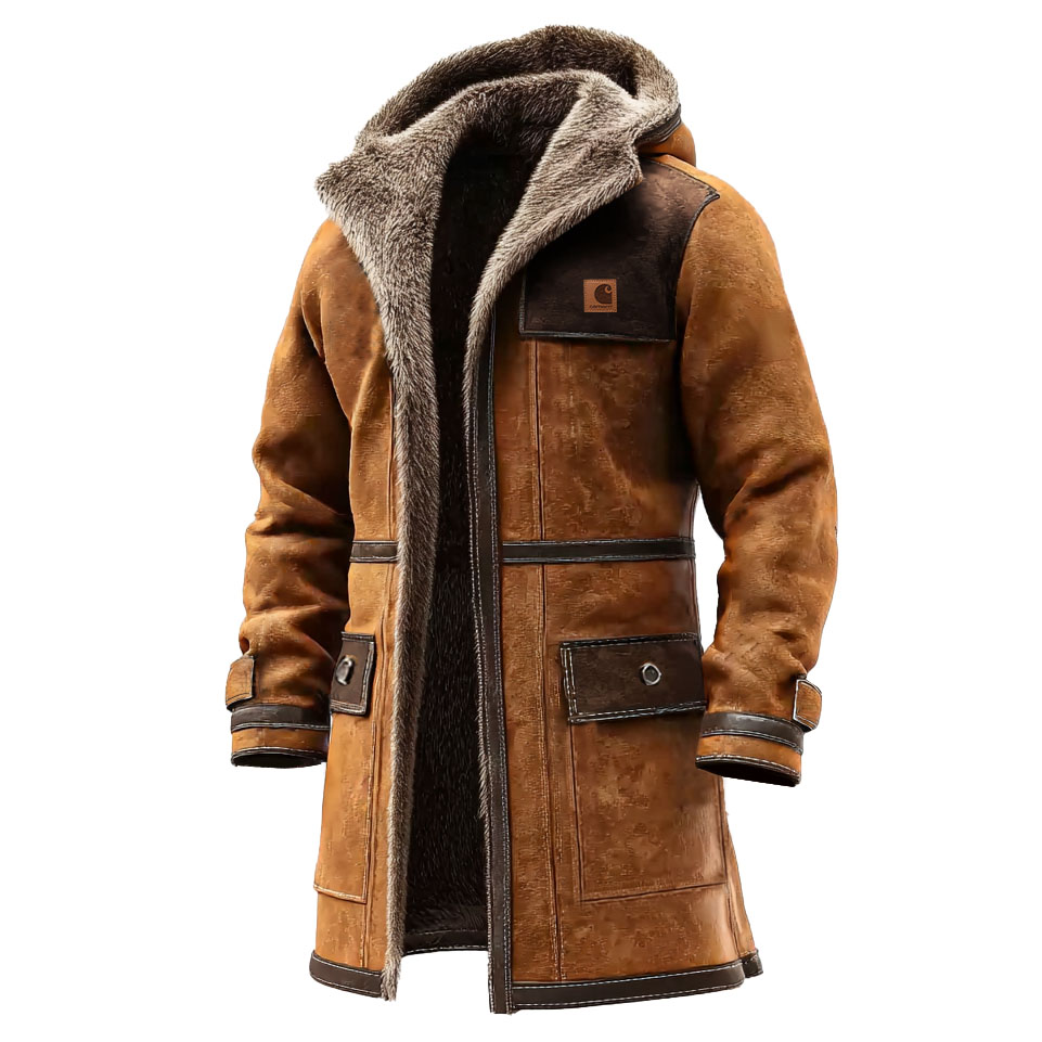 Brown Faux Fur Lined Winter Coat with Detachable Hood