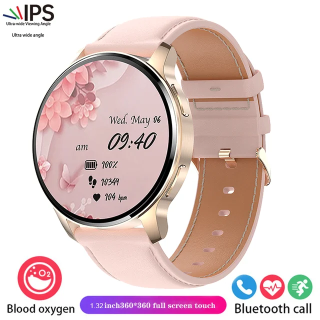 New women's smartwatch 1.32-inch Full screen touch Heart rate Blood oxygen Monitor HD Bluetooth Call Smartwatch for Android IOS