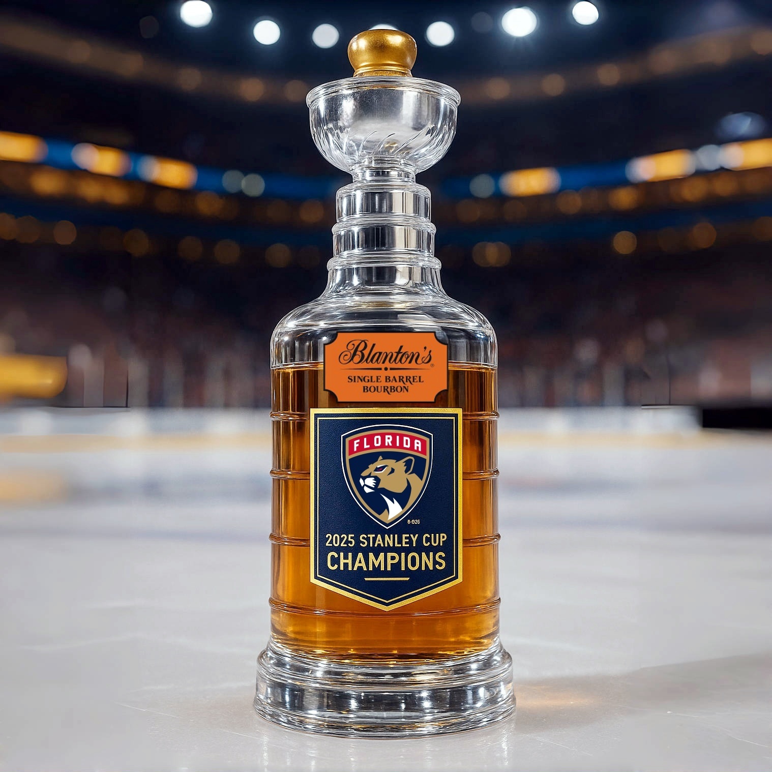 Florida Panthers 2025 Stanley Cup Champions Whiskey Bottle